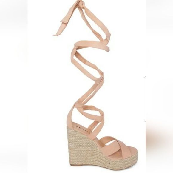 Venus Gladiator Wrap Espadrille Wedge Sandals Natural Faux Suede Women's Sz. 10M - Picture 3 of 13